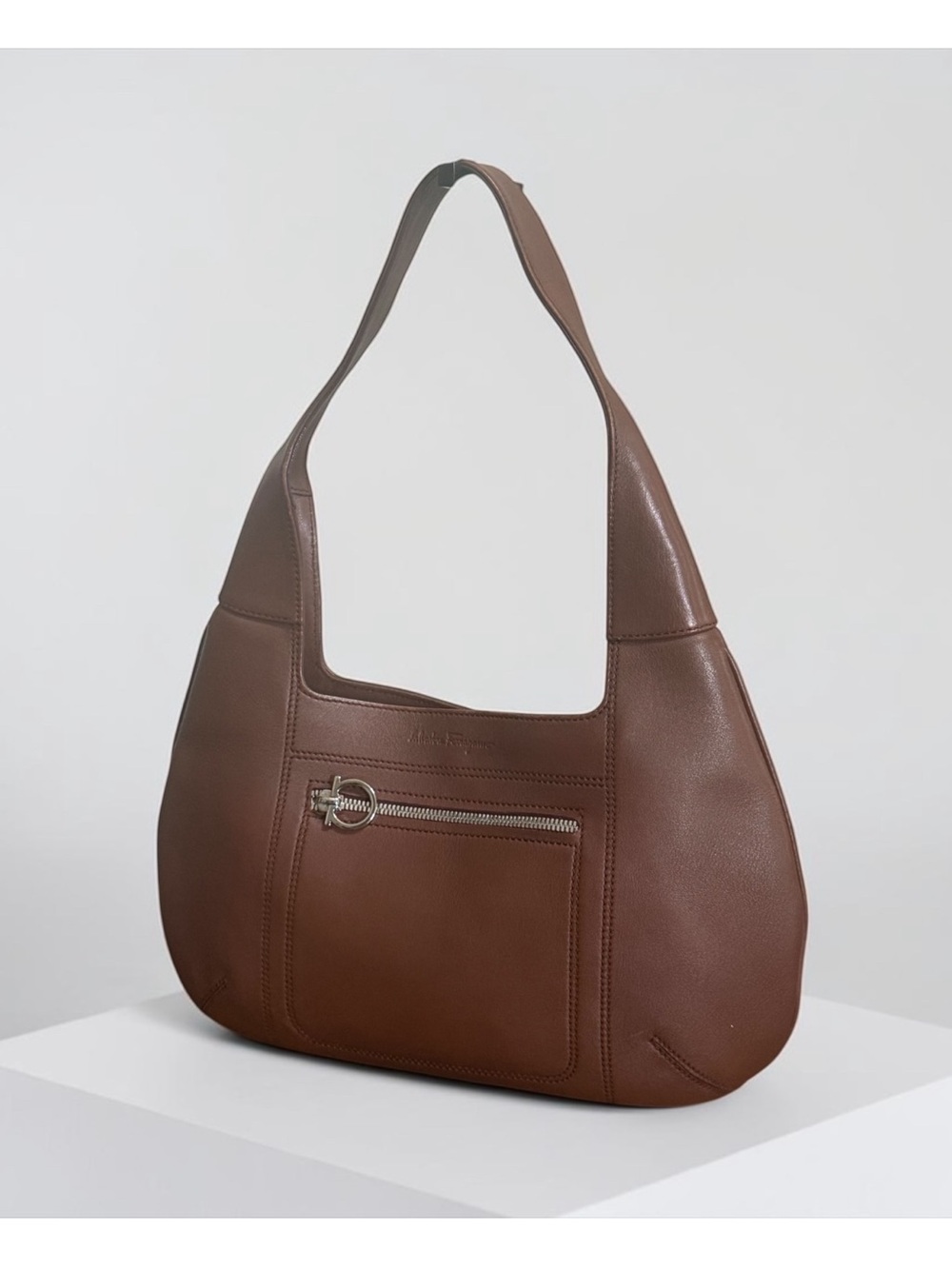 Salvatore Ferragamo Vintage Brown Leather Shoulder Hobo Bag with Dust Cover - Picture 3 of 16